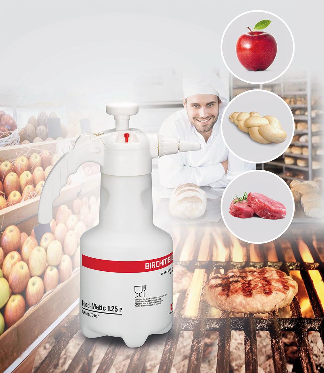 Druckspeicher-Sprühgerät, lebensmittelecht, geeignet für den Kontakt mit Lebensmitteln, Regulierdüse, Food-Matic 1.25 P von Birchmeier