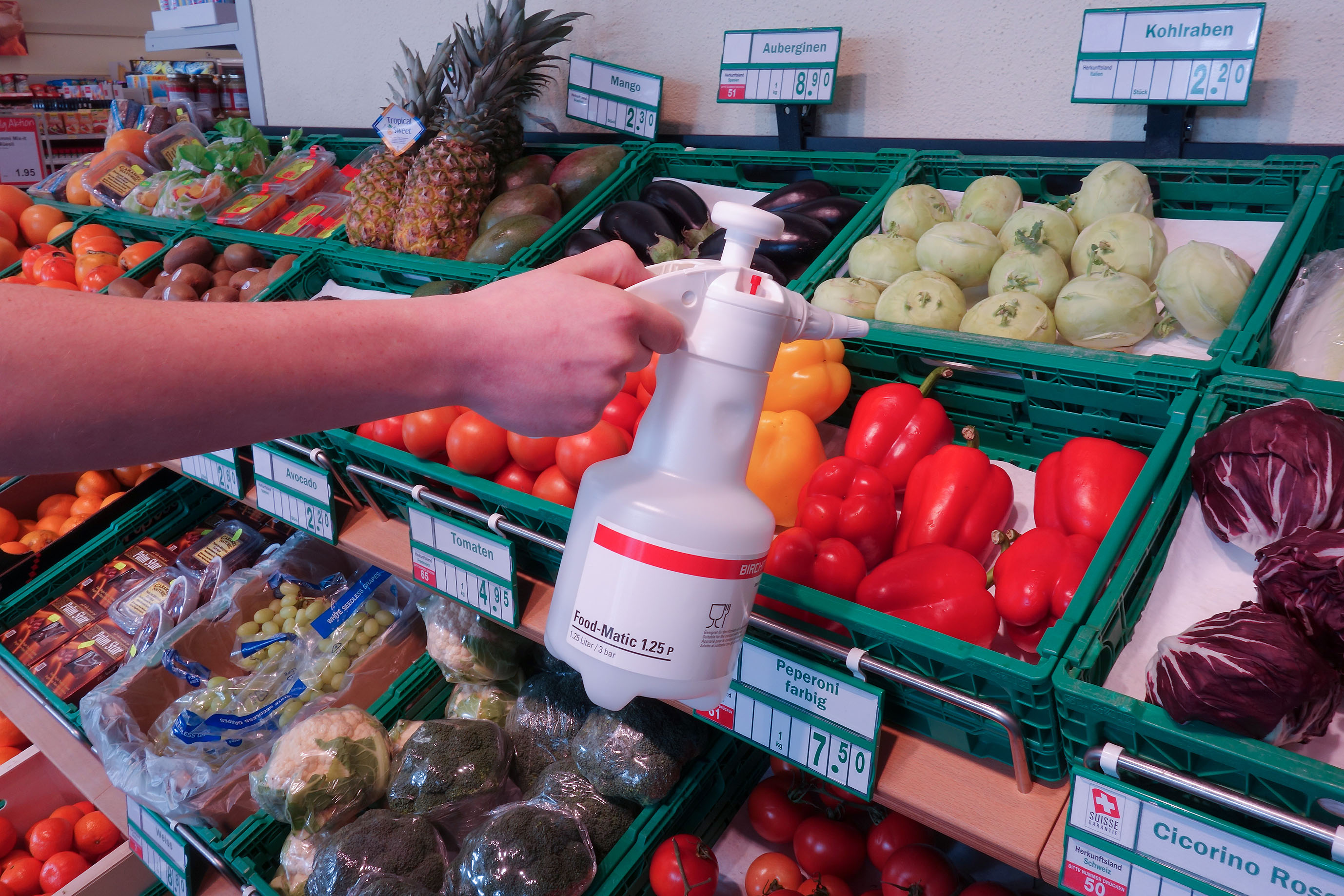 Druckspeicher-Sprühgerät, lebensmittelecht, geeignet für den Kontakt mit Lebensmitteln, Regulierdüse, Food-Matic 1.25 P von Birchmeier