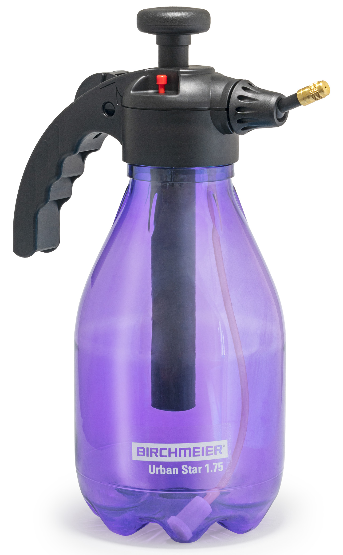 violettes Sprühgerät für die Behandlung von Pflanzen in Hochbeeten und Balkonkäste